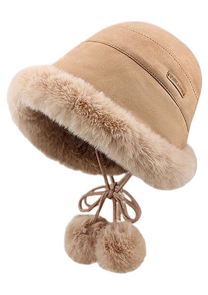 Peluş Şapka Kadın Sonbahar ve Kış Sıcaklığı Kalın Peluş Top Bağcıklı Moğol Şapkası (Yurt Dışından)
