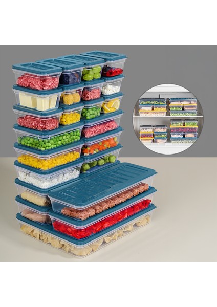 23 Parça Mikrodalga ve Difrize Uygun Saklama Kabı - 1X2400ML 4X1170ML 6X600ML 12X240ML Mavi