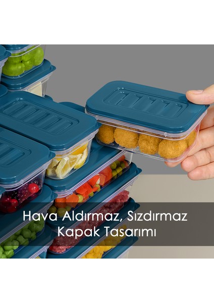 32 Parça Mikrodalga Uyumlu Organizer Saklama Kabı - 2X2400ML 6X1170ML 12X600ML 12X240ML Mavi