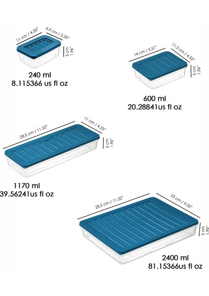 32 Parça Mikrodalga Uyumlu Organizer Saklama Kabı - 2X2400ML 6X1170ML 12X600ML 12X240ML Mavi