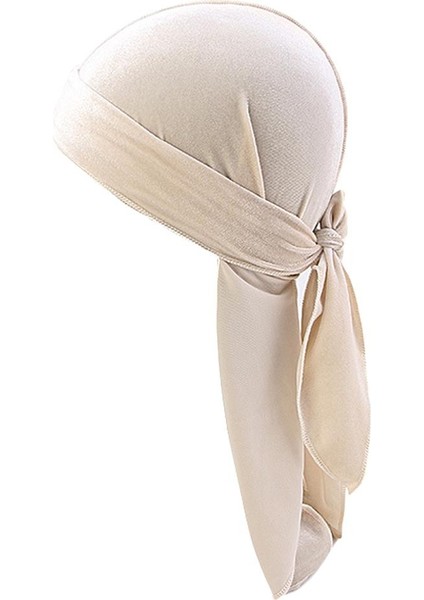 Mens Zarif Kadife Uzun Kuyruk Başlığı Beanie Chemo Hat Bej (Yurt Dışından)