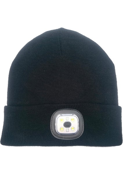 Outdoor 4 LED Bisiklete Binme, Koşu Için Işıklı Örme Şapka Siyah (Yurt Dışından)