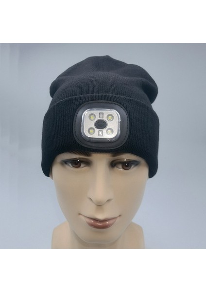 Outdoor 4 LED Bisiklete Binme, Koşu Için Işıklı Örme Şapka Siyah (Yurt Dışından) modelleri