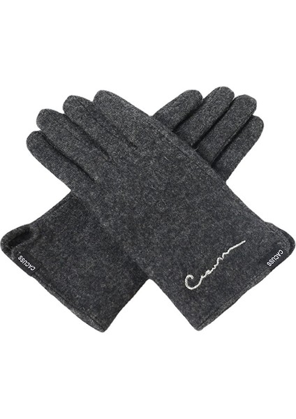 Kka-Vv Kadınlar Için Dış Mekan Yün Eldivenleri Kış Sıcak Artı Kadife Kalınlaştırılmış Dokunmatik Ekran Eldivenleri-Koyu Gri (Yurt Dışından)