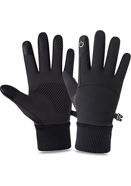 Kkl-Cc Termal Eldiven Spor Bisiklet Rüzgar Geçirmez ve Su Geçirmez Dokunmatik Ekran Eldiveni-Siyah (Yurt Dışından)