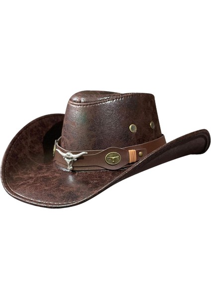Batı Kovboy Şapkası Erkek Yaz Açık Hava Güneşlik Şapka Kamp Sokak Seyahati Bull Head Kahve (Yurt Dışından) fırsatları