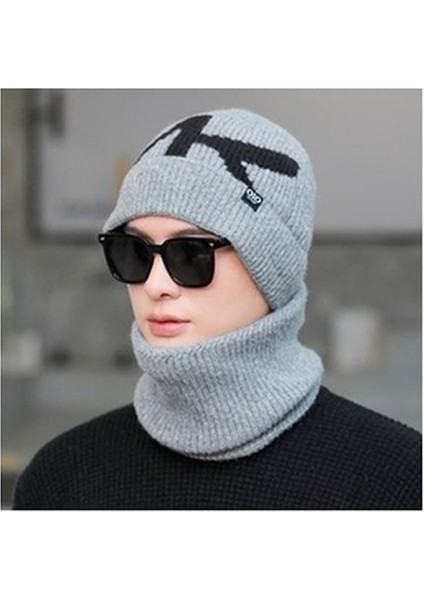 Yyf-Tt Açık Hava Erkek Kışlık Örme Şapka Bisiklet Soğuk Şapka-Gri (Yurt Dışından)