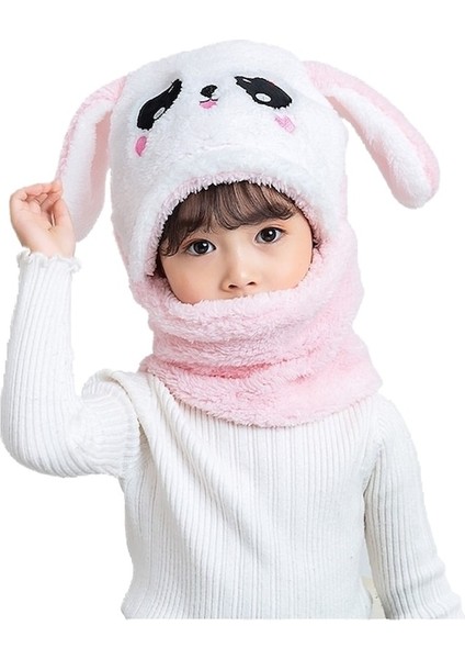 Çocuk Kulak Koruyucu Şapka ve Boyun Atkısı Entegre Artı Kadife Pamuklu Şapka - Pembe (Yurt Dışından)