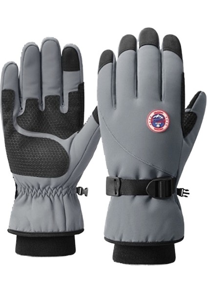 Kkx-Vv Açık Hava Su Geçirmez Eldiven Kış Dokunmatik Ekran Sıcak Bisiklet Eldiveni-Gri (Yurt Dışından)