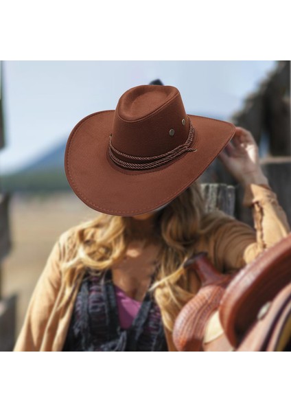 Batı Kovboy Şapkası Sahne Cowgirl Sombrero Kadın Erkek Açık Kamp Kahve Için Caps (Yurt Dışından)