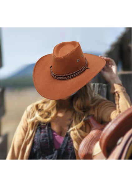 Batı Kovboy Şapkası Sahne Cowgirl Sombrero Kadın Erkek Açık Kamp Kahverengi Için Caps (Yurt Dışından) indirimleri