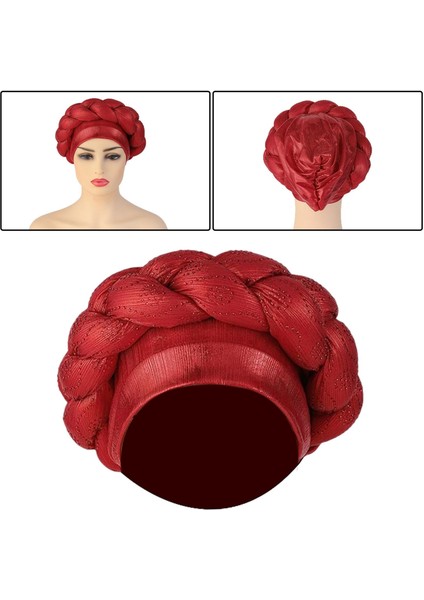Afrika Türban Başörtüsü Bere Kap Pullu Örgü Saç Örtüsü Ş Şal Kırmızı (Yurt Dışından)