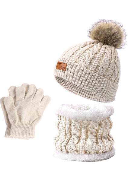 Erkekler ve Kadınlar Için Kış Şapka Eşarp Eldiven Seti, Sıcak Örgü Polarlı Beanie Eldiven Boyun Isıtıcı Seti - Bej (Yurt Dışından)