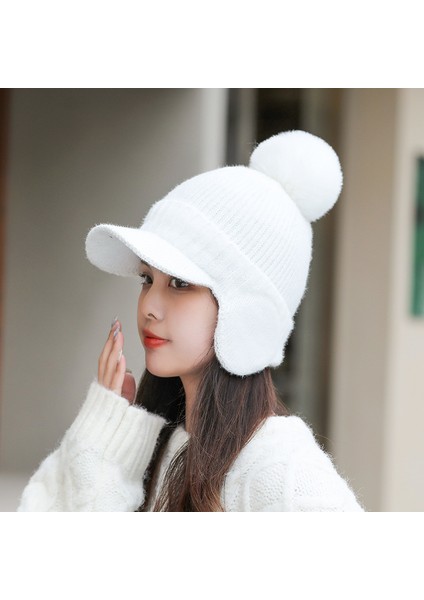 Bayanlar Örme Artı Kadife Sıcak Açık Sürüş Kulak Koruyucu Top Beyzbol Şapka (Yurt Dışından)