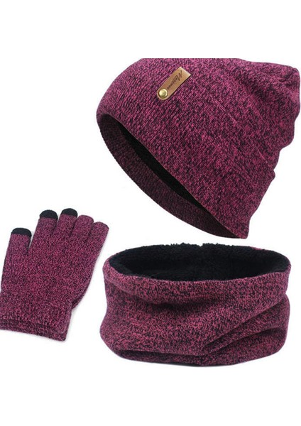 3'lü Set Eşarp Örme Set Kışlık Isıtıcı Kırmızı (Yurt Dışından)