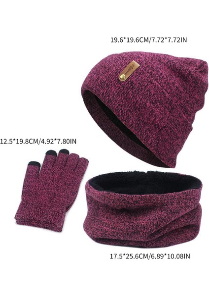 3'lü Set Eşarp Örme Set Kışlık Isıtıcı Kırmızı (Yurt Dışından)