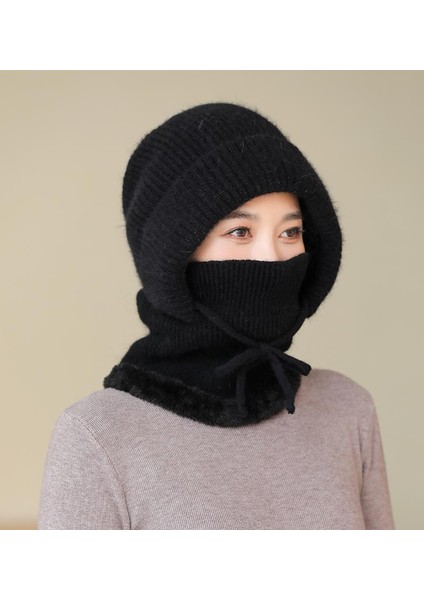 Kadın Kış Artı Kadife Kalın Soğuk Geçirmez Boyun Maskesi Tek Parça Sıcak Açık Sürüş Şapkası (Yurt Dışından)