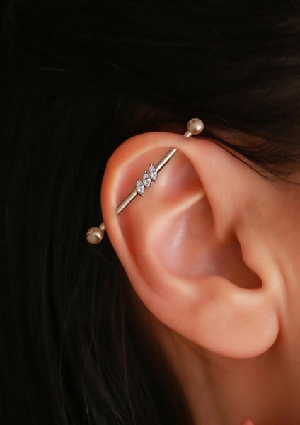 14 Ayar Altın 3 Taşlı Helix Tragus