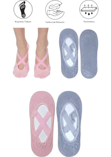 2 Adet Bayan Kaydırmaz Tabanlı Yoga Pilates Fitness Dans ve Spor Çorabı