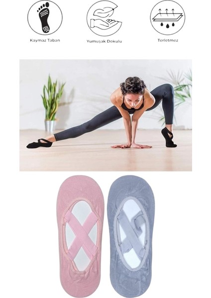 2 Adet Bayan Kaydırmaz Tabanlı Yoga Pilates Fitness Dans ve Spor Çorabı modelleri
