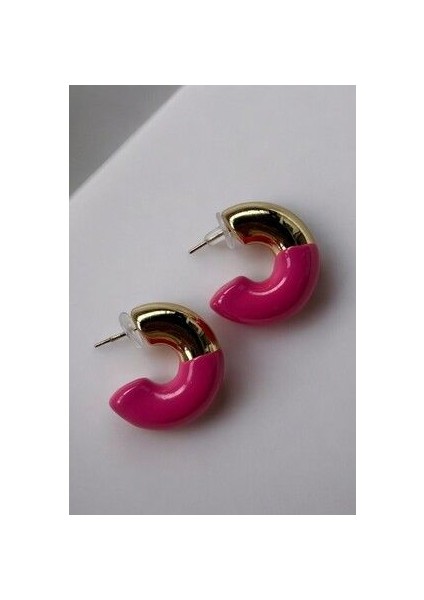 Pirinç Kaplama Gold Pembe Mineli Hafif Boru Küpe (3 Cm)