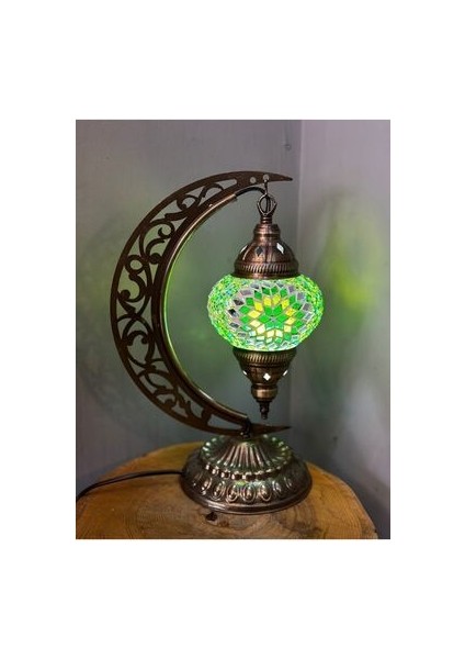 Otantik El Yapımı Mozaik Abajur Masa Lambası Ampul Hediyeli