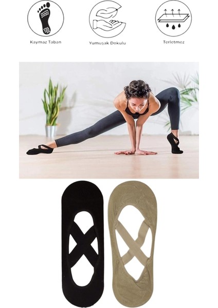 2 Adet Bayan Kaydırmaz Tabanlı Yoga Pilates Fitness Dans ve Spor Çorabı