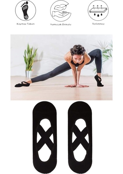 2 Adet Bayan Kaydırmaz Tabanlı Yoga Pilates Fitness Dans ve Spor Çorabı