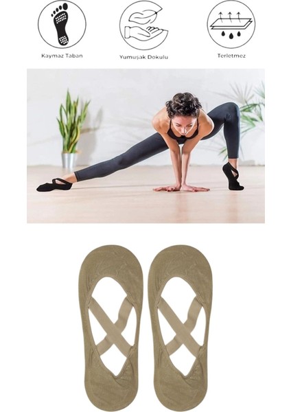 2 Adet Bayan Kaydırmaz Tabanlı Yoga Pilates Fitness Dans ve Spor Çorabı