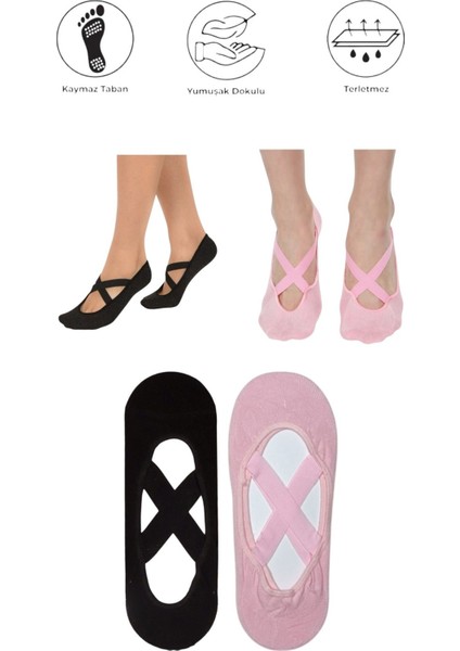 2 Adet Bayan Kaydırmaz Tabanlı Yoga Pilates Fitness Dans ve Spor Çorabı