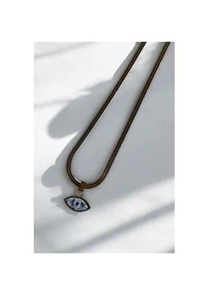 316L Çelik Italyan Zincirli Sedef Nazar Boncuklu Gözlü Kolye