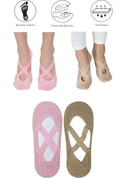 2 Adet Bayan Kaydırmaz Tabanlı Yoga Pilates Fitness Dans ve Spor Çorabı