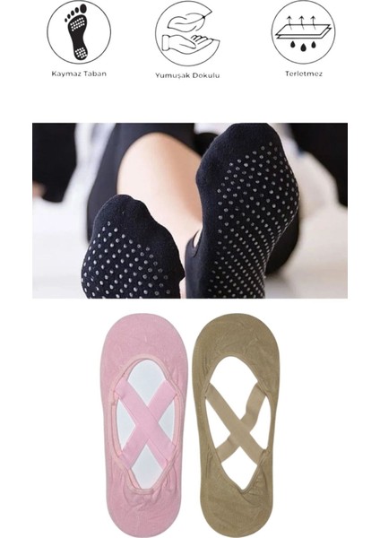 2 Adet Bayan Kaydırmaz Tabanlı Yoga Pilates Fitness Dans ve Spor Çorabı fiyatları