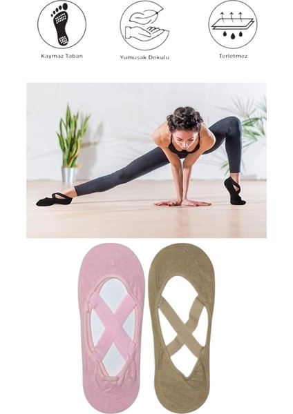 2 Adet Bayan Kaydırmaz Tabanlı Yoga Pilates Fitness Dans ve Spor Çorabı modelleri