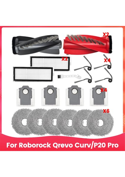 Roborock Qrevo Curv, P20 Pro Elektrikli Süpürge Robot Yedek Parçası Aksesuarları Ana Yan Fırça Hepa Filtre Paspas Torbaları (Yurt Dışından)