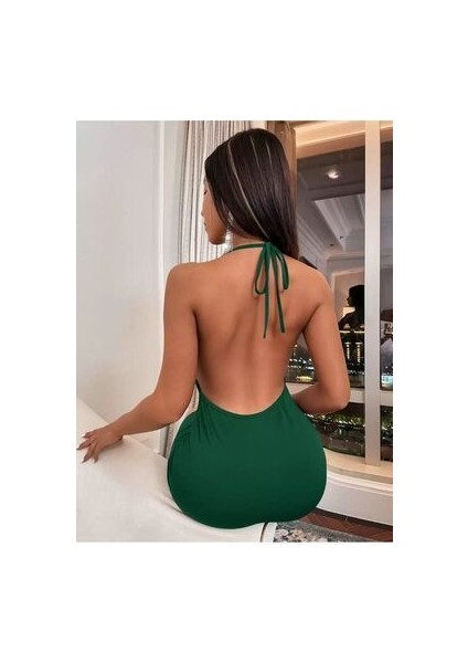 Sırt Derin Dekolteli Kruvaze Mini Elbise Siyah , Fuşya ,mavi,yeşil fiyatları