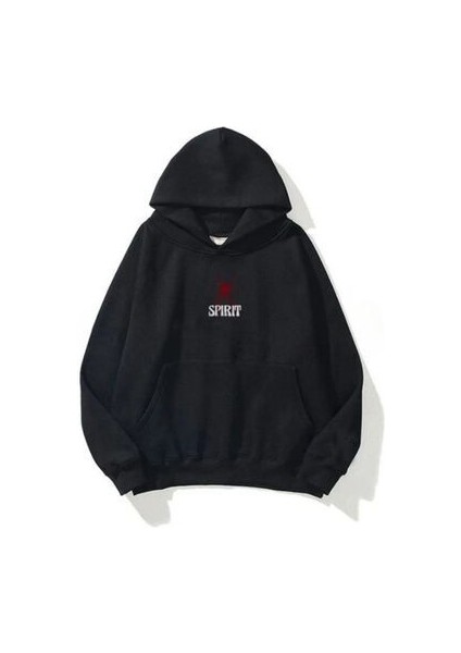 Unisex Örümcek Baskılı Oversize Kapüşonlu Sweatshırt