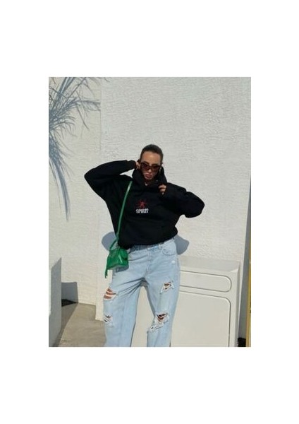 Unisex Örümcek Baskılı Oversize Kapüşonlu Sweatshırt fırsatları