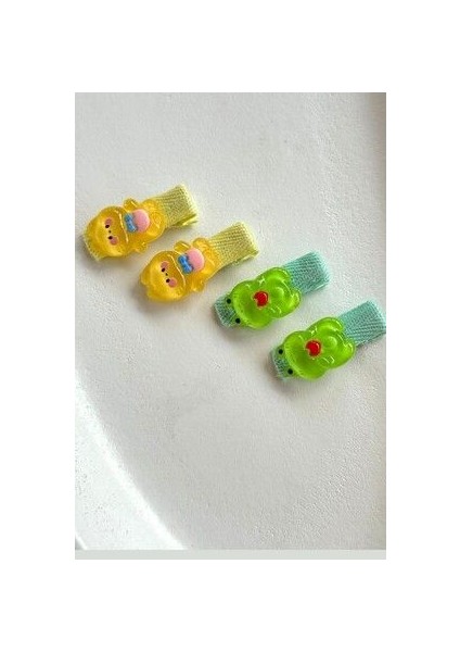 2 Çift 4 Adet Bebek Çoçuk Saç Tokası Sevimli Figürler - Bebek Çocuk Klipsli Minik Toka 3 cm