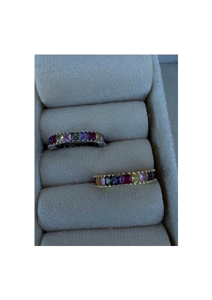 Renkli Kare Taşlı Tam Tur Yüzük fiyatları