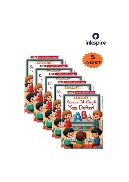 Yeni Müfredat Güzel Yazı Defteri A4 19X27 cm 24 Yp 5 Adet Standart Kılavuz Dik Çizgili Yazı Defteri