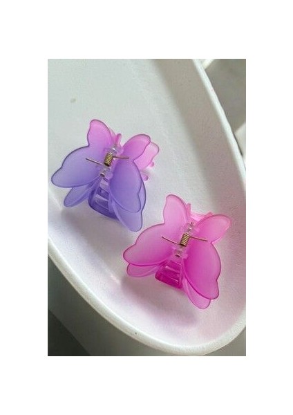 Kelebekli Kıskaçlı Mandal Toka Pembe Renkli - 2 Adet Butterfly Kıskaçlı Toka Kız Kadın Toka