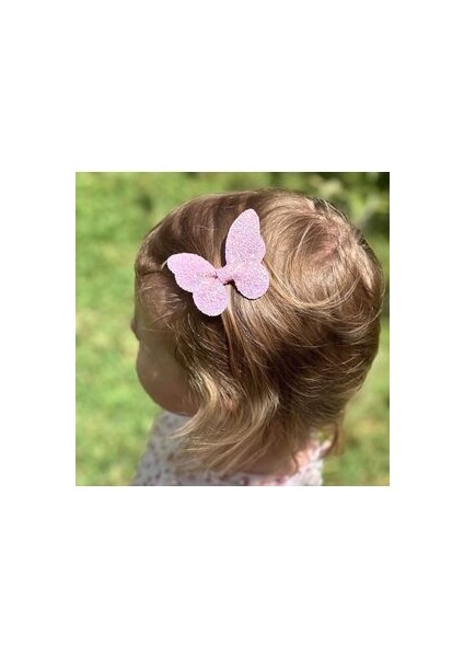 Simli Kelebek Klipsli Çocuk Tokası, 6cm- Salmon Pink fiyatları