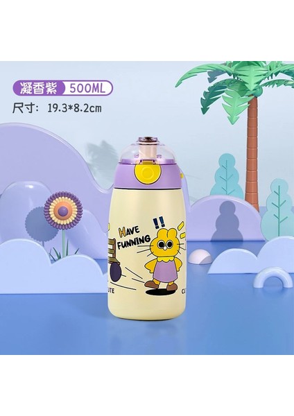 500Ml316 Paslanmaz Çelik Çocuk Termos Bardak Öğrenci Yüksek Görünümlü Karikatür Pipetli Bardak Su Bardağı Büyük Kapasiteli Sevimli Termos Su Isıtıcısı (Yurt Dışından)