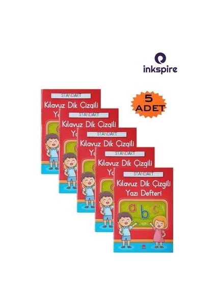 Güzel Yazı Defteri A4 Boy 19X27 cm 5 Adet Standart Kılavuz Dik Çizgili Yazı Defteri 24 Yaprak Defter