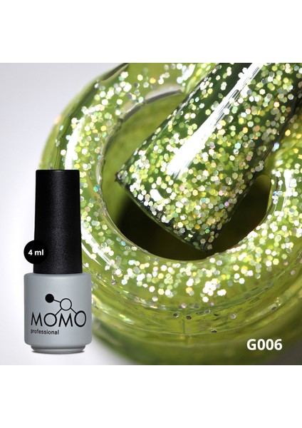 Glitter Kalıcı Oje G006, Lime Yeşili Holografik Simli, 4 ml