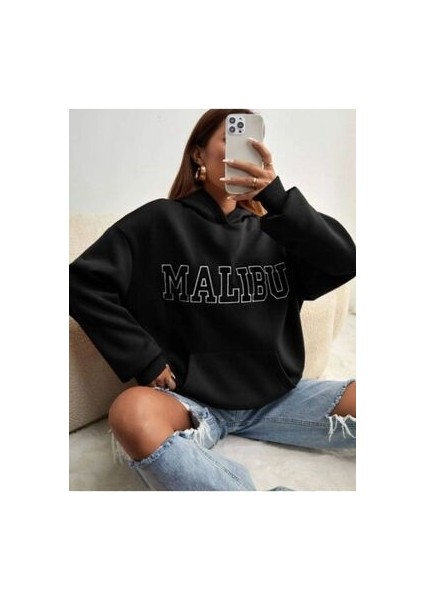Unisex Malibu Baskılı Oversize Kapüşonlu Sweatshırt fırsatları
