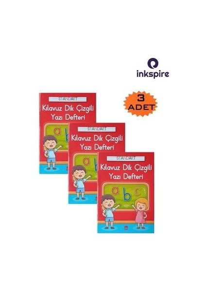Güzel Yazı Defteri A4 Boy 19X27 cm 3 Adet Standart Kılavuz Dik Çizgili Yazı Defteri 24 Yaprak Defter