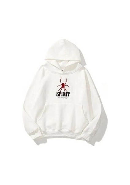 Unisex Örümcek Baskılı Oversize Kapüşonlu Sweatshırt