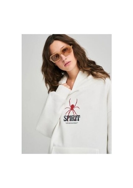 Unisex Örümcek Baskılı Oversize Kapüşonlu Sweatshırt modelleri